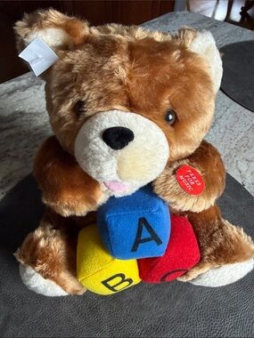 Plush Singing Alphabet Teddy Bear with Colorful ABC Blocks